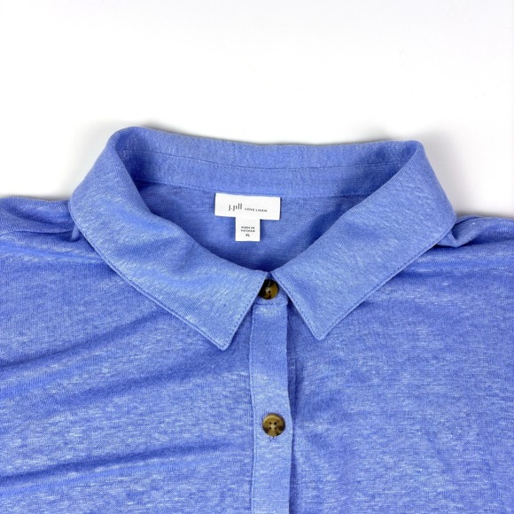 J Jill Love Linen Button Front Shirt Womens XL Blue Long Sleeve Boxy Minimalist - Picture 4 of 15